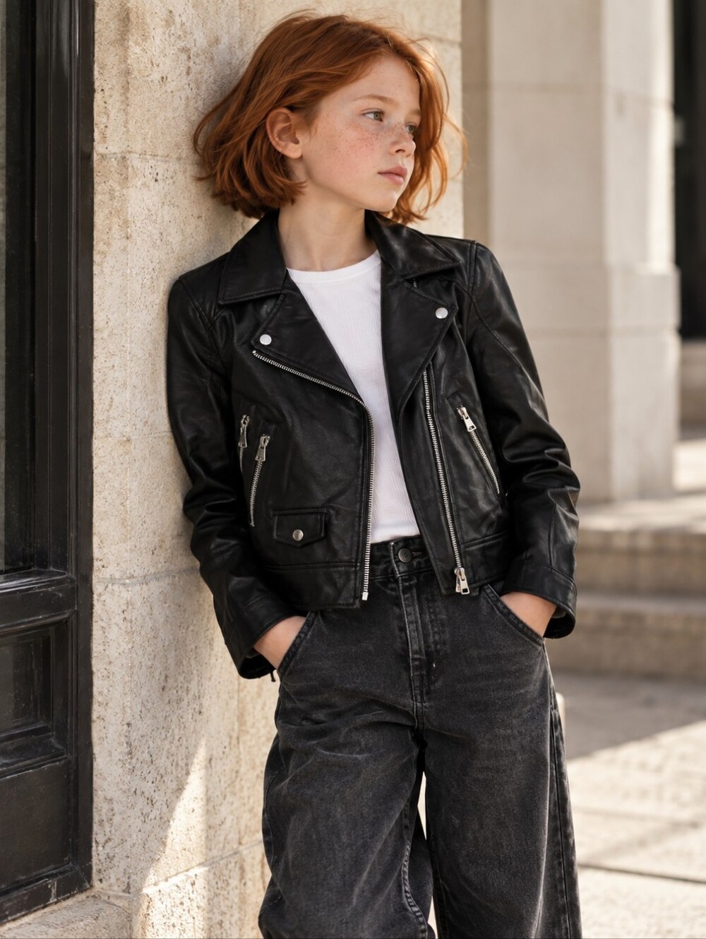 Zara Girls Black Faux Leather Moto Biker Jacket Size 9 134 Punk Y2K